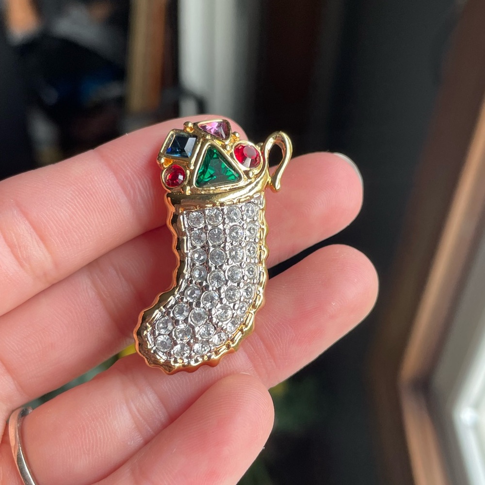 Swarovski Crystal Stocking Brooch